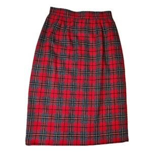 Vintage 80's Panther Red Gray Tartan Plaid Wool Blend A-Line Preppy Trendy Skirt